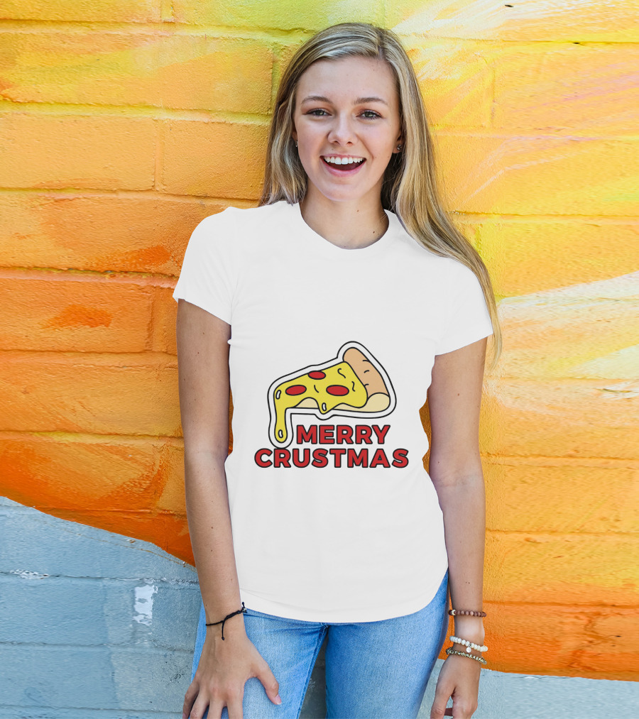 Merry Crustmas Pizza Slice Festive Holiday Play On Words T-Shirt