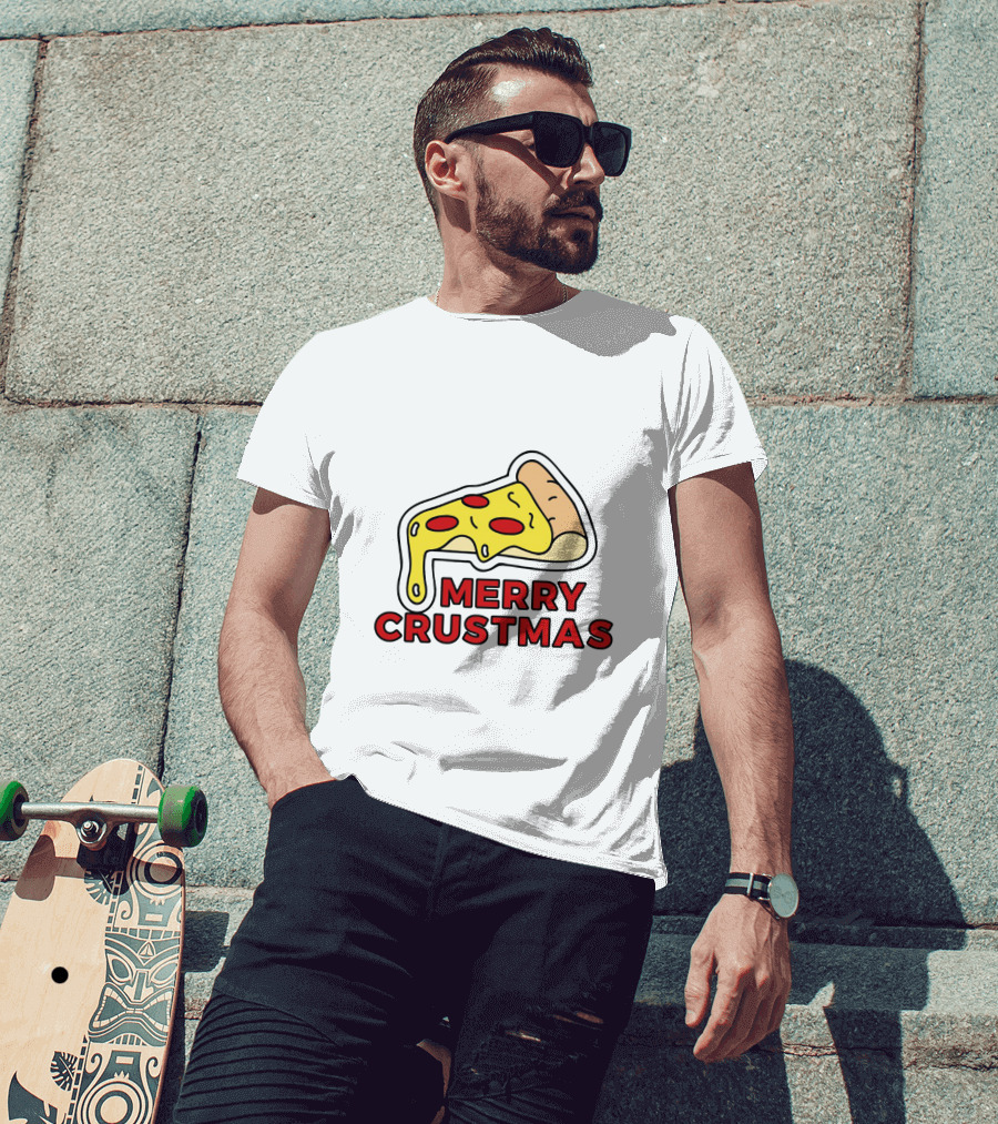 Merry Crustmas Pizza Slice Festive Holiday Play On Words T-Shirt
