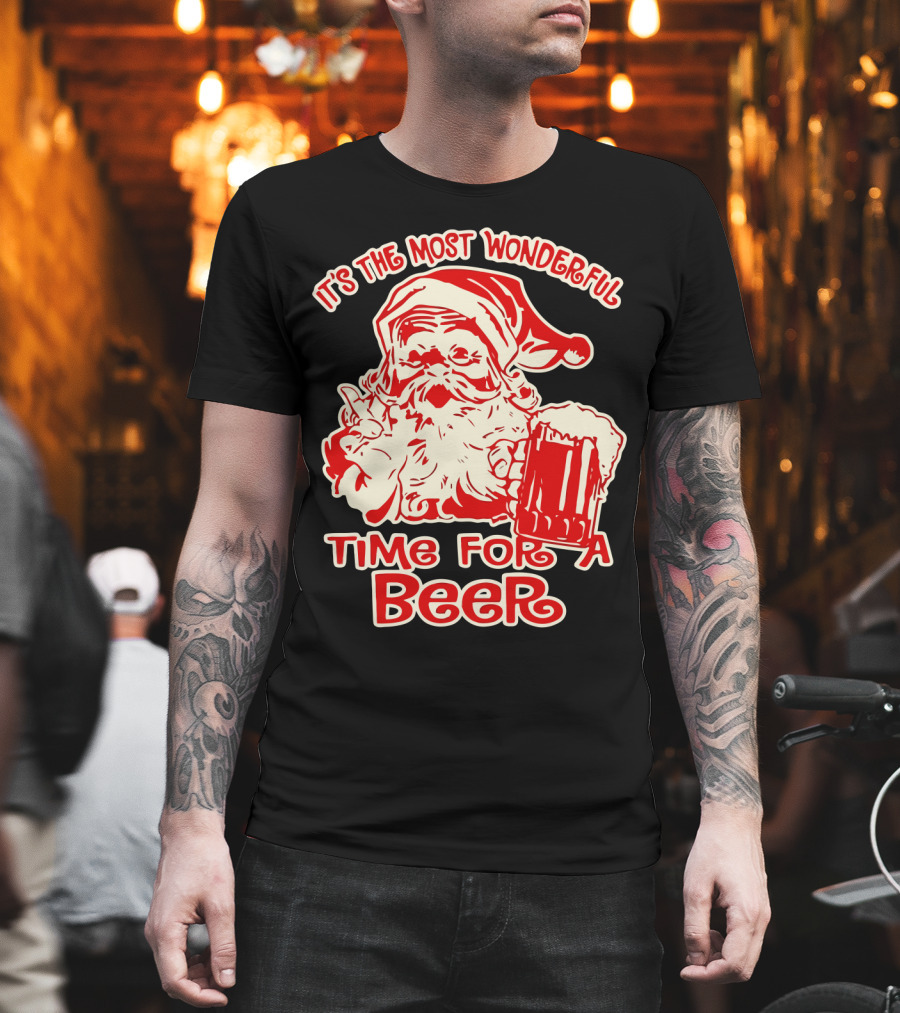 It's the Most Wonderful Time for a Beer Santa Holding Mug T-Shirt