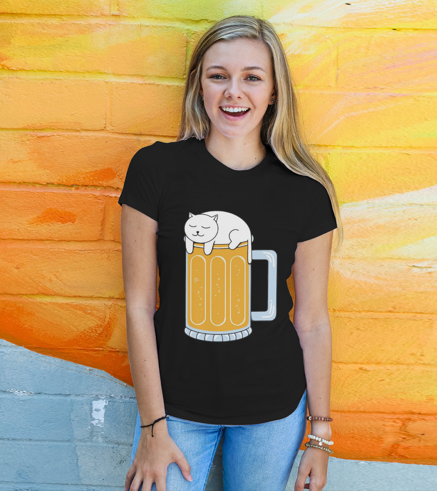 Cat Sleeping On Beer Mug Clipart T-Shirt