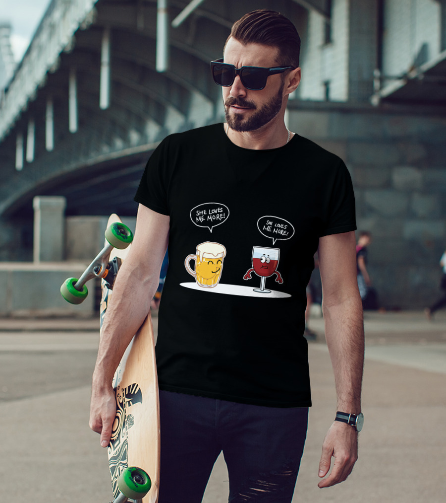 Beer And Wine Cartoon Debate: She Loves Me More Playful Rivalry T-Shirt