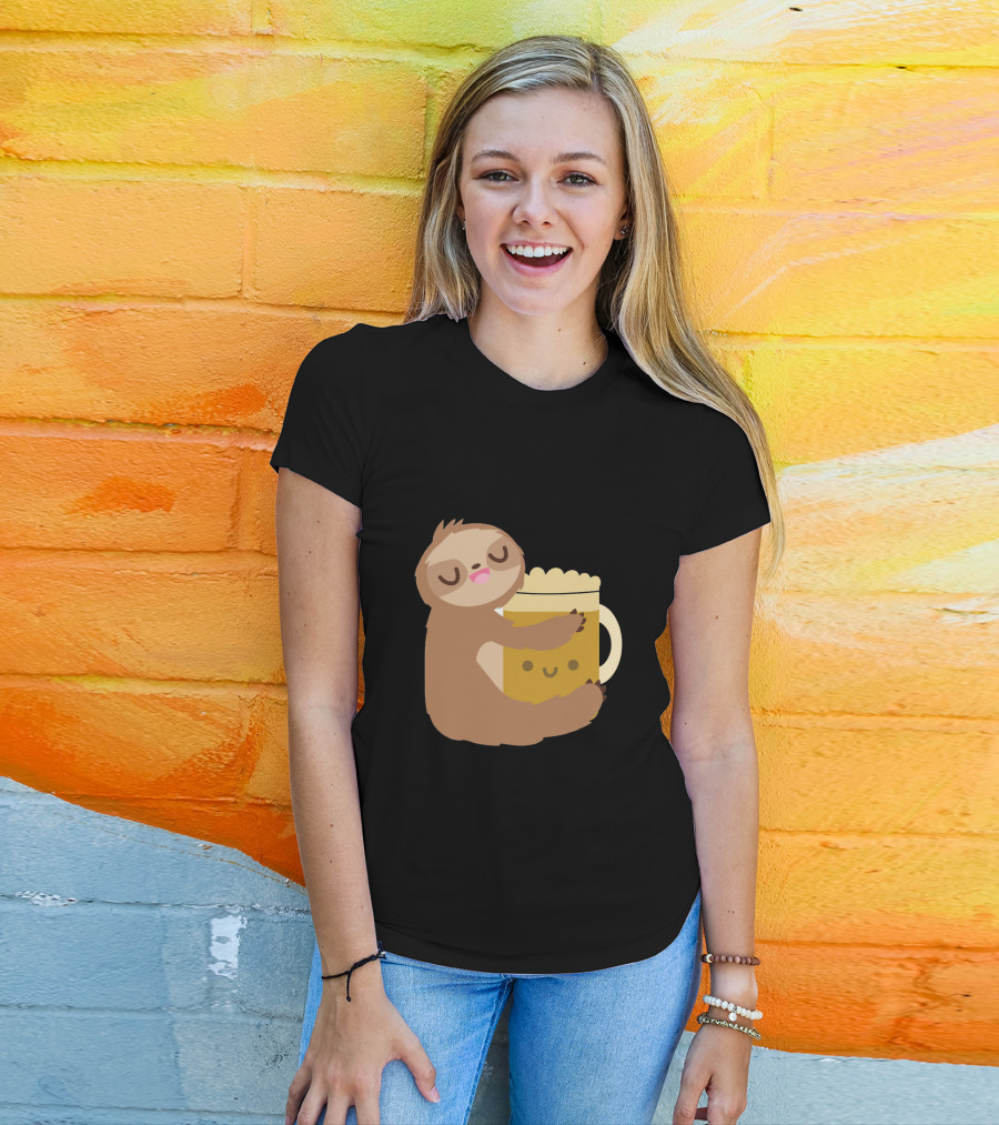 Sloth Hugging Smiling Beer Mug T-Shirt