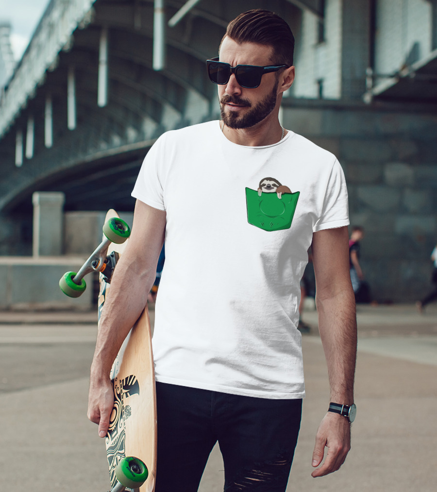 Cute Sloths Pocket With Adorable Sloth Peeking From Green Pocket T-Shirt