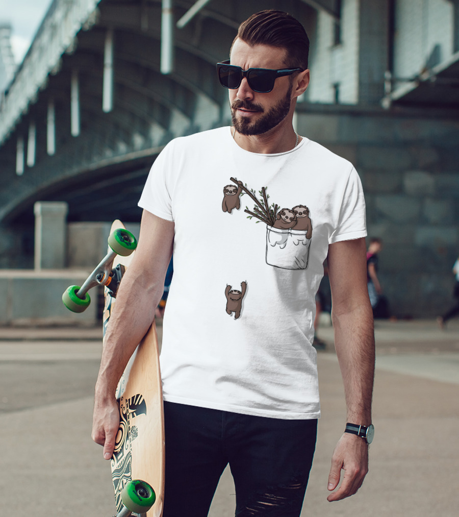 Pocket Sloth Family Hanging On Branches T-Shirt