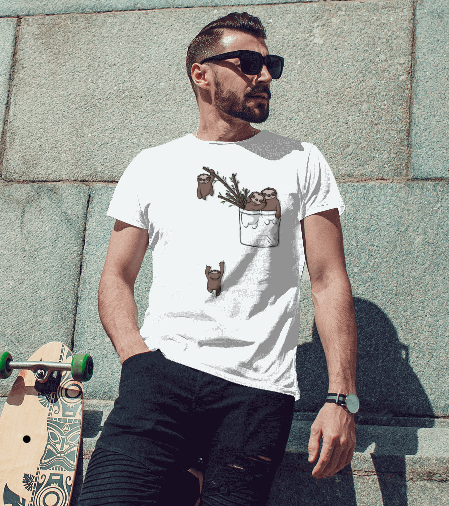 Pocket Sloth Family Hanging On Branches T-Shirt
