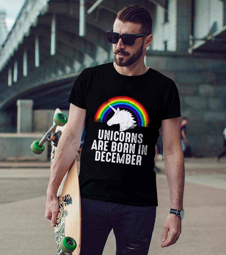 Unicorns Are Born In December Rainbow Pride T-Shirt