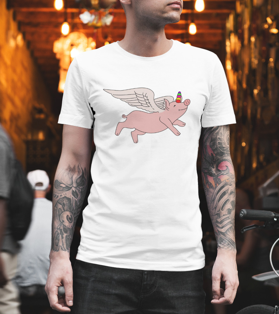 Flying Pig With Rainbow Unicorn Horn And Angel Wings T-Shirt