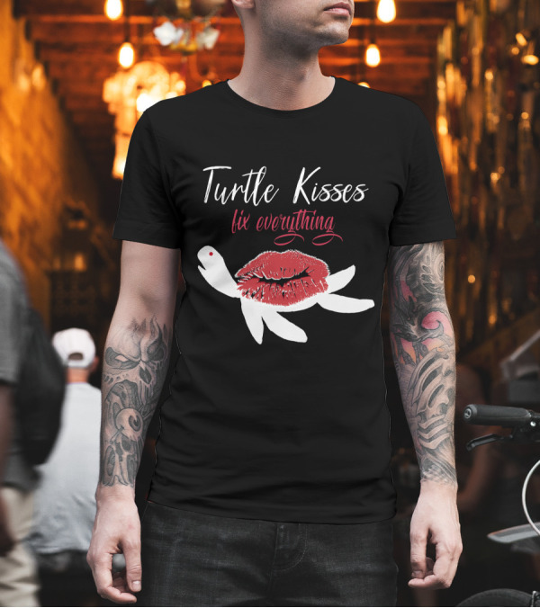 Turtle Kisses Fix Everything Red Lips and White Turtle T-Shirt Turtle Kisses Fix Everything Red Lips and White Turtle T-Shirt