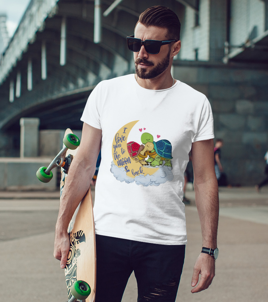 I Love You To The Moon And Back Turtle Trio With Hearts On Cloud T-Shirt