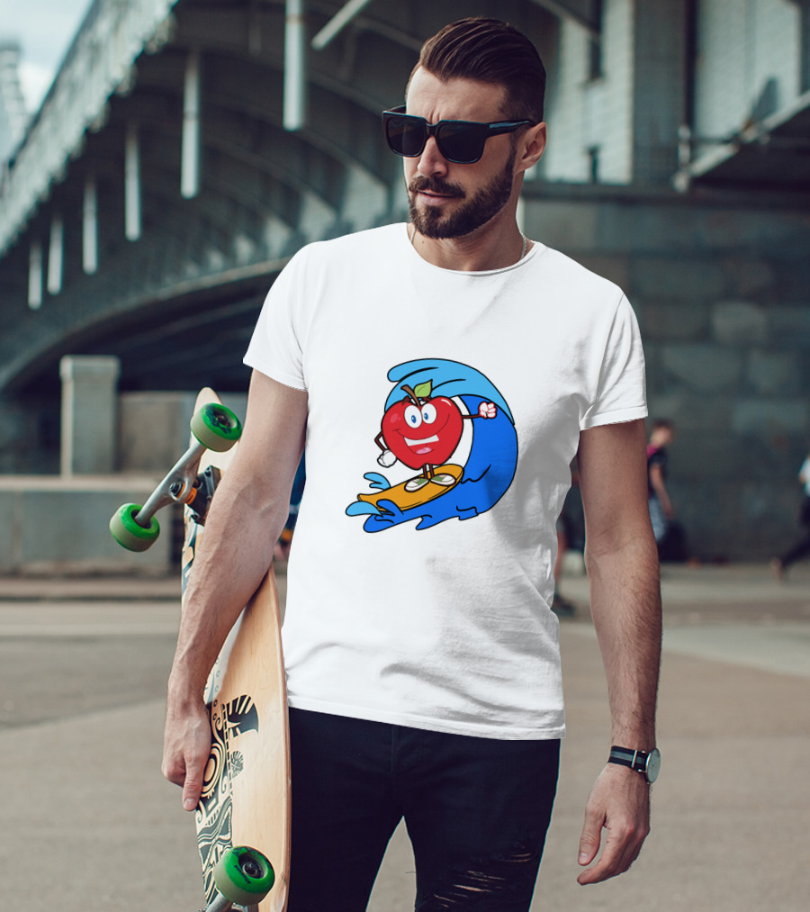 Apple Riding Surf Waves On A Board T-Shirt