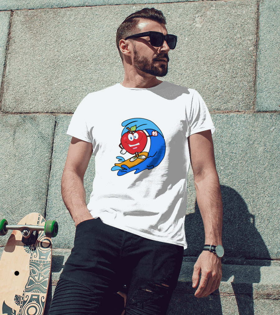 Apple Riding Surf Waves On A Board T-Shirt