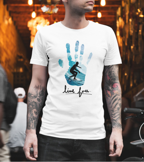 Live Free Surfing Handprint Ocean T-Shirt Live Free Surfing Handprint Ocean T-Shirt