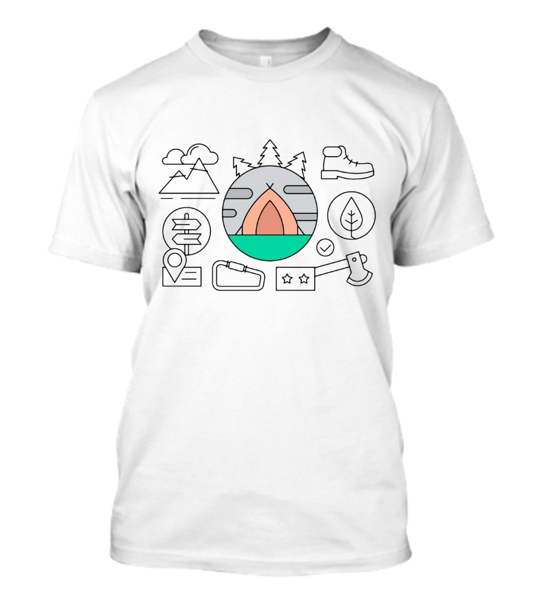 Camping Hiking Mountains Forest Nature Trip Geometry Outdoor Travel Adventure T-Shirt