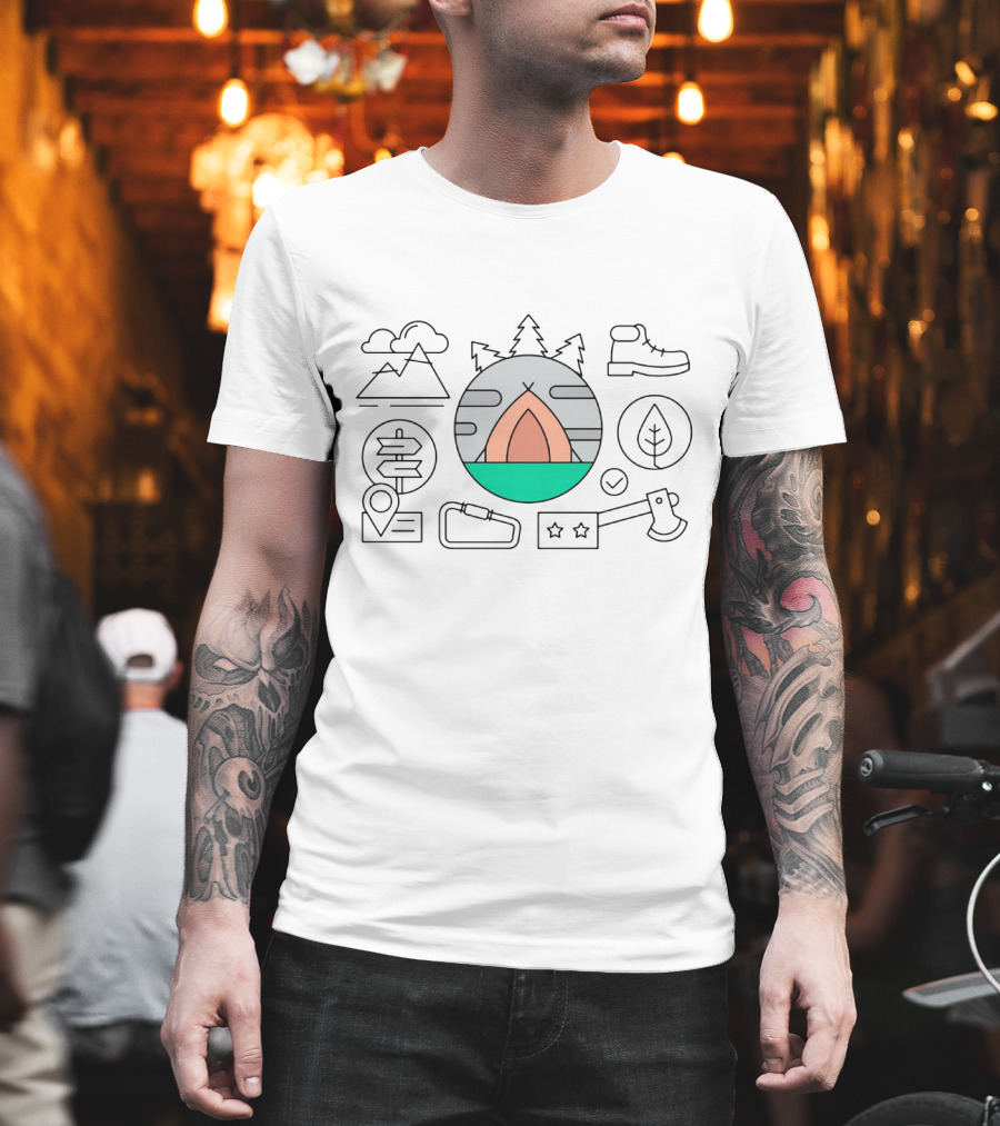Camping Hiking Mountains Forest Nature Trip Geometry Outdoor Travel Adventure T-Shirt