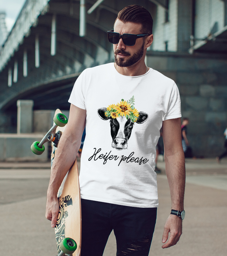 Heifer Please Cow With Sunflower Headbands And Bandana T-Shirt