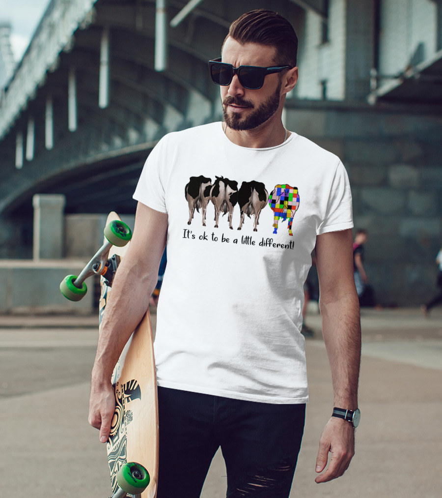 Cows It's Ok To Be A Little Different Colorful Patchwork Cow Standing Out T-Shirt