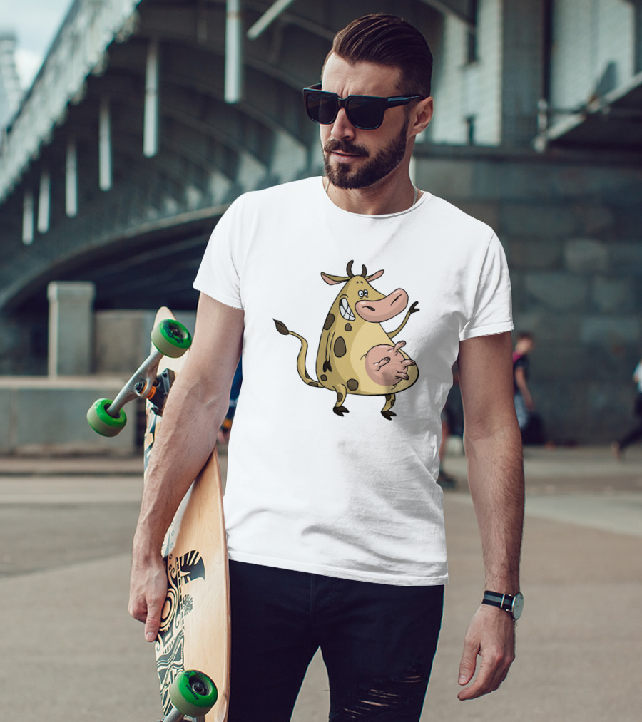 Friendly Cartoon Cow Cheerfully Waving Hello T-Shirt