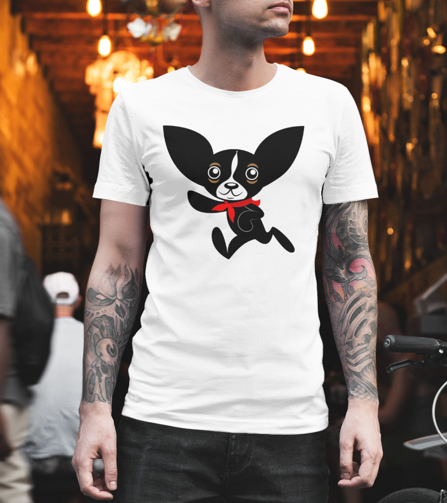 Chihuahua Hola Rico Black And White With Red Bandana Smooth Hair T-Shirt