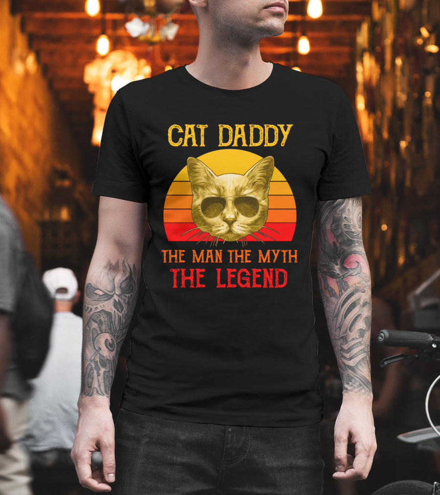 Cat Daddy The Man The Myth The Legend Retro Sunglasses Cat T-Shirt