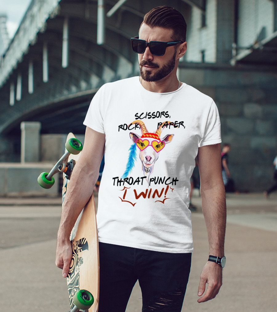Scissors Rock Paper Goat Throat Punch I Win Peace Sign Heart Glasses T-Shirt
