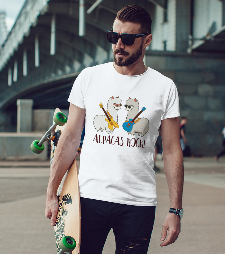Alpacas Rock Funny Love With Cute Guitar-Playing Alpacas T-Shirt
