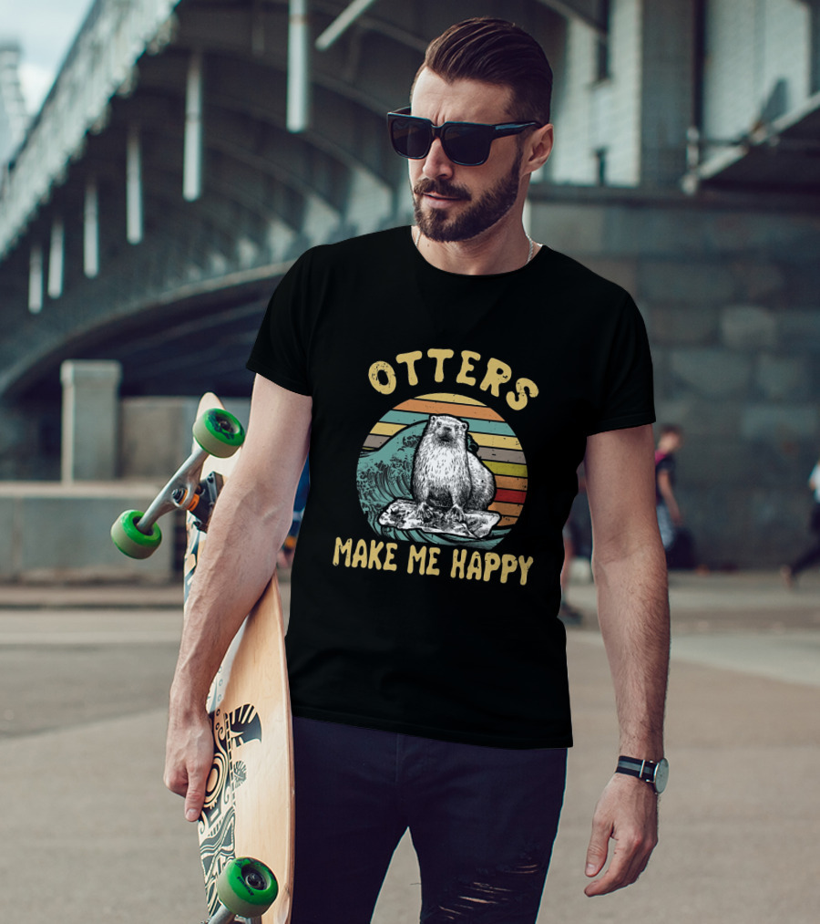 Otters Make Me Happy Vintage Wave T-Shirt