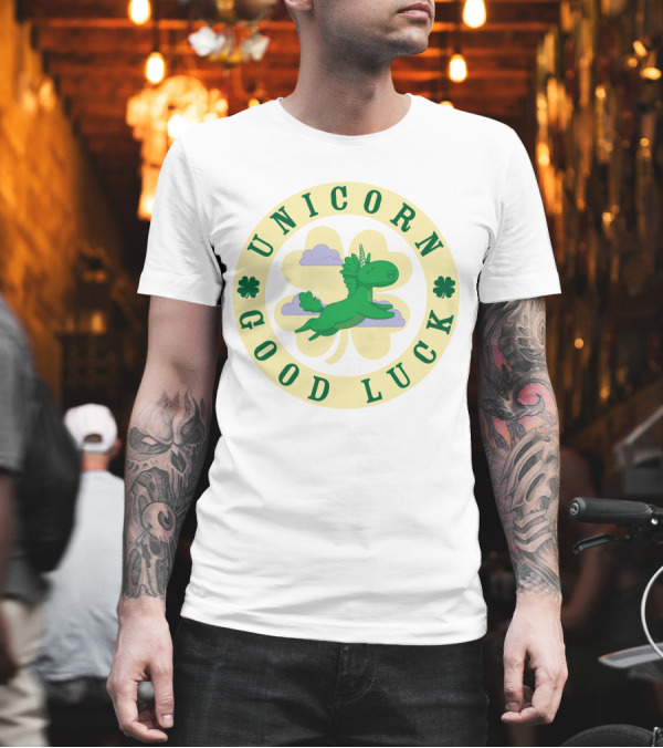 Unicorn Good Luck Clover Clouds Green Flying T-Shirt Unicorn Good Luck Clover Clouds Green Flying T-Shirt