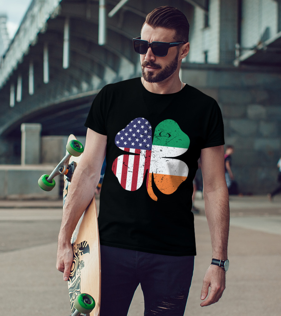 Ireland Flag And American Flag Shamrock T-Shirt