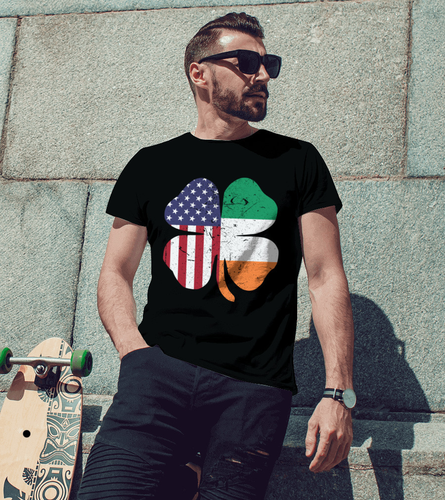 Ireland Flag And American Flag Shamrock T-Shirt