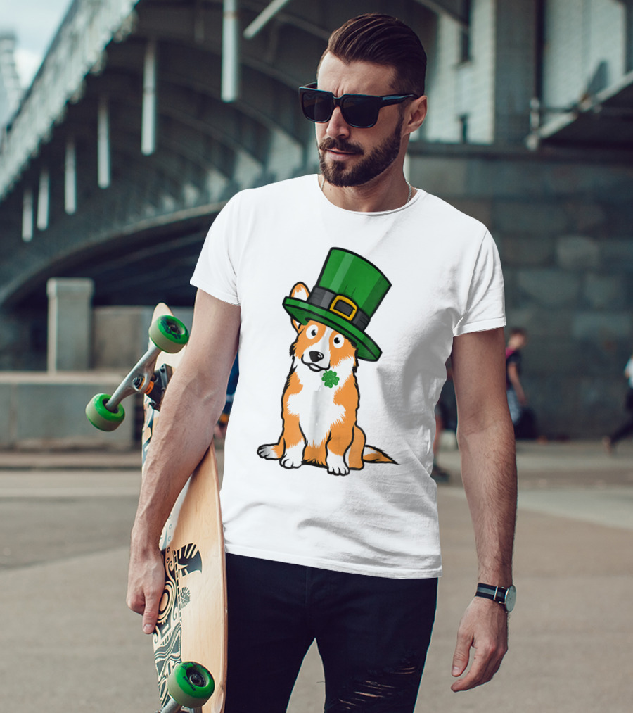Lucky Corgi Dog St Patrick's Day Hat Shamrock T-Shirt