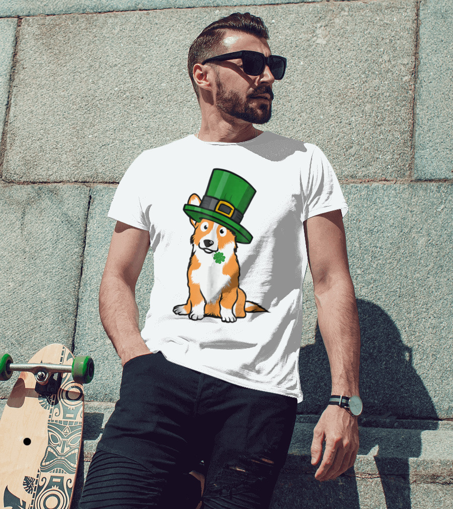 Lucky Corgi Dog St Patrick's Day Hat Shamrock T-Shirt