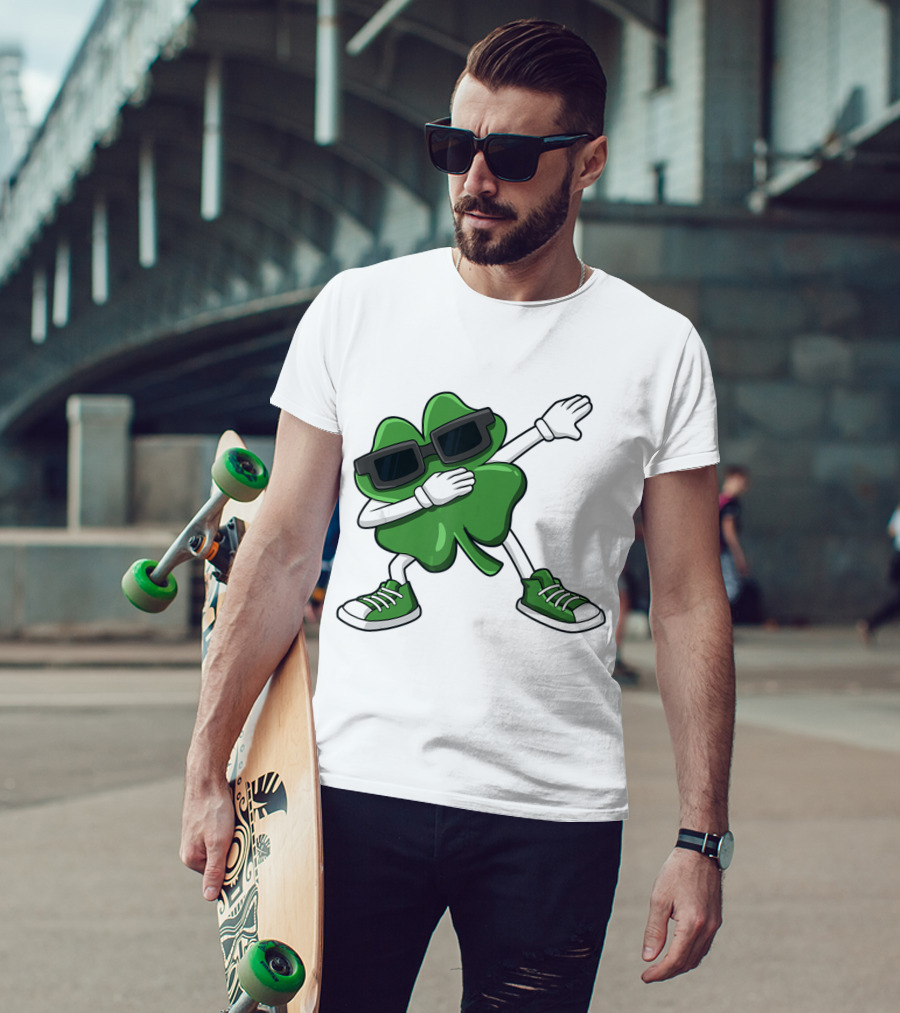 Dabbing Shamrock St Patrick's Day Funny Dab Dabbin' Clover Wearing Sunglasses T-Shirt