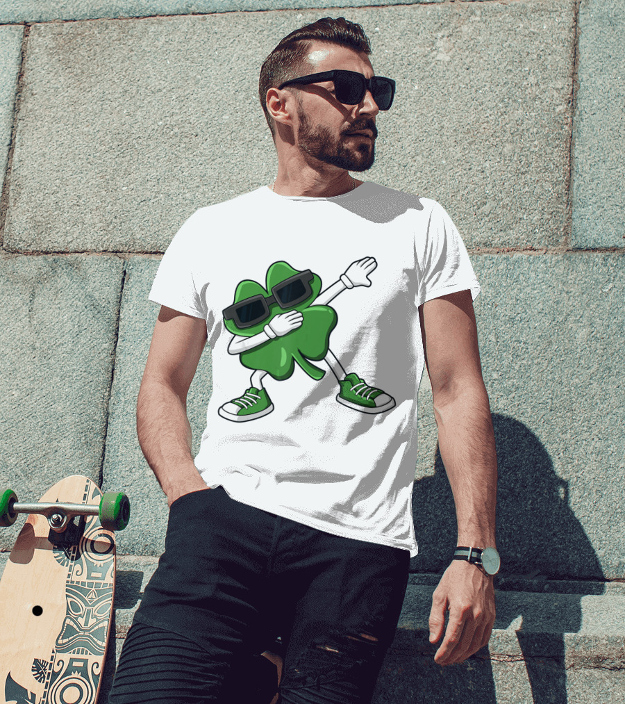 Dabbing Shamrock St Patrick's Day Funny Dab Dabbin' Clover Wearing Sunglasses T-Shirt
