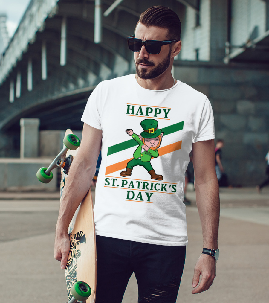 Happy St. Patrick's Day Dabbing Leprechaun Irish Flag T-Shirt