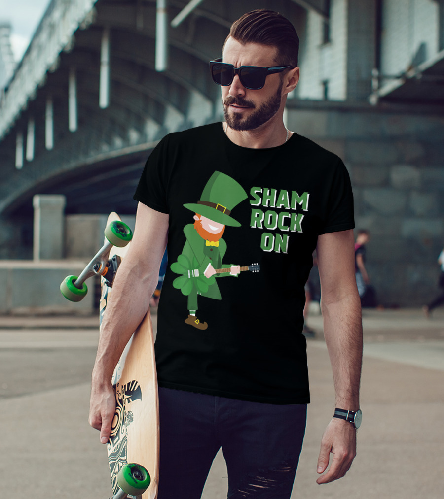 Shamrock On Cute Elf Playing Guitar St. Patrick's Day T-Shirt
