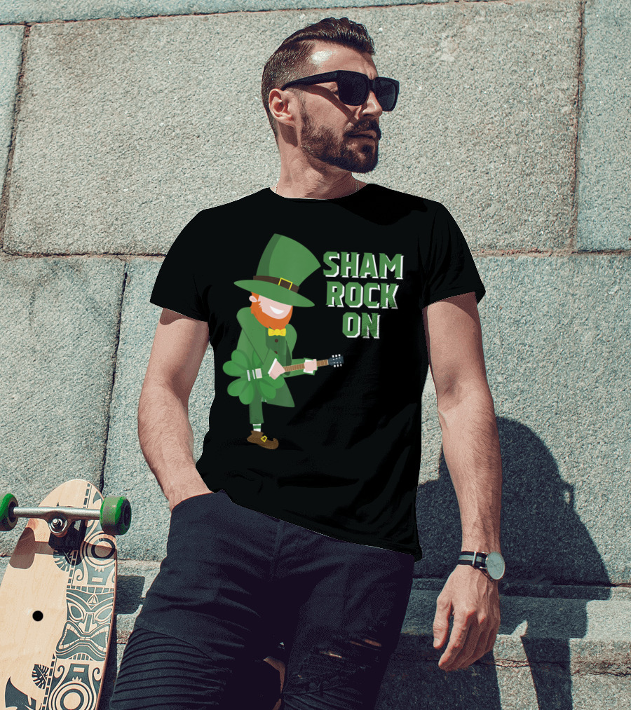 Shamrock On Cute Elf Playing Guitar St. Patrick's Day T-Shirt
