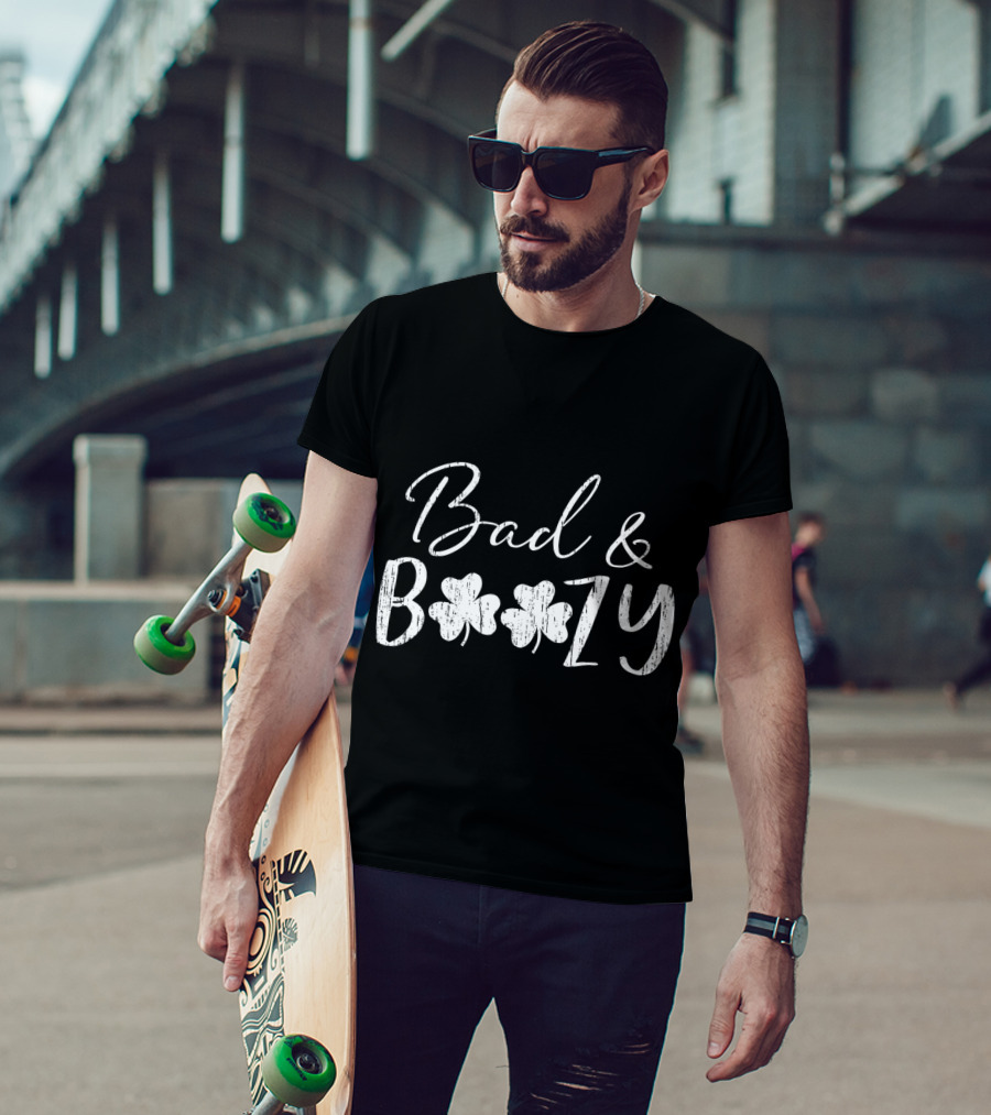 Bad And Boozy Distressed Clover St. Patrick's Day T-Shirt