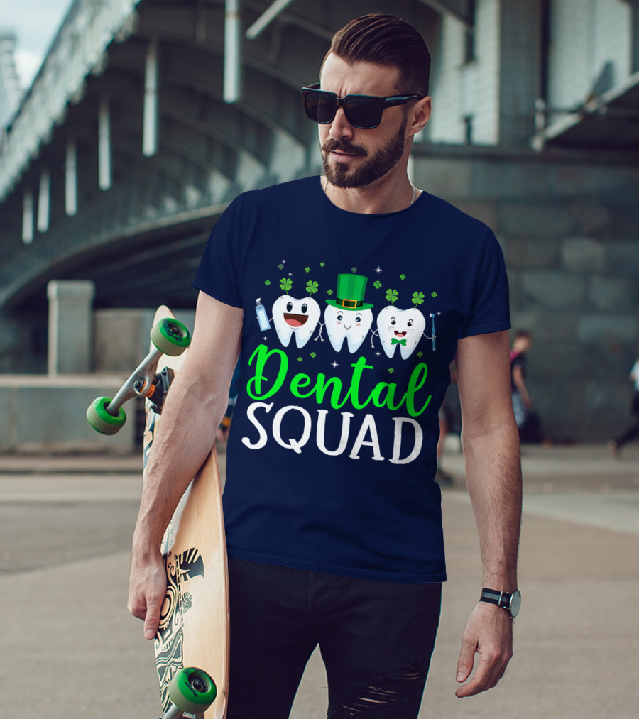 Dental Squad Funny Dentist St. Patrick's Day Tooth Trio T-Shirt
