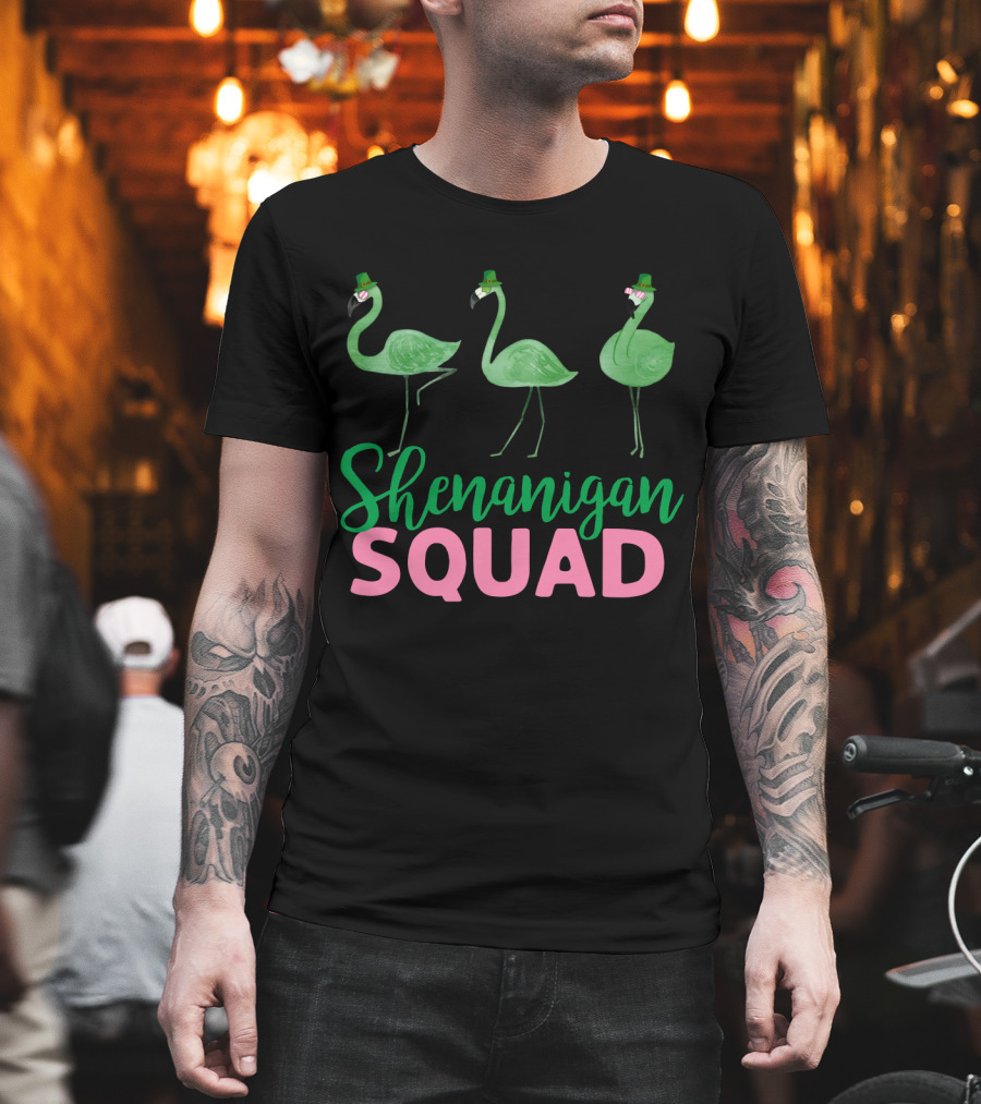 Shenanigan Squad Green Flamingos Irish T-Shirt