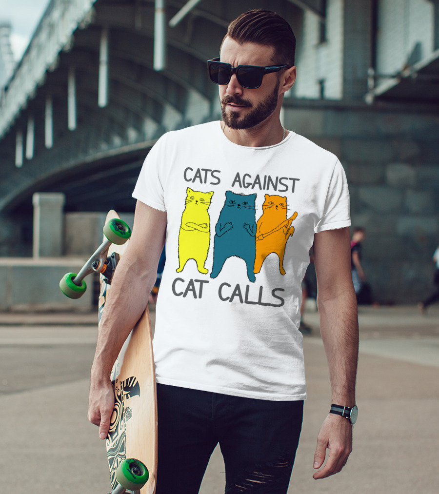 CATS AGAINST CAT CALLS Three Colorful Cats United Stance T-Shirt
