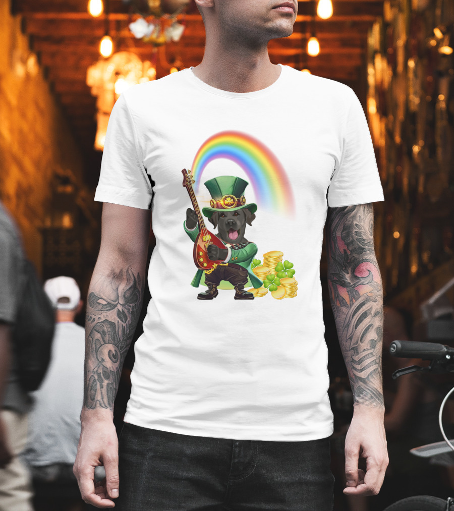 Dog Rocking Irish Luck Rainbow Guitar T-Shirt