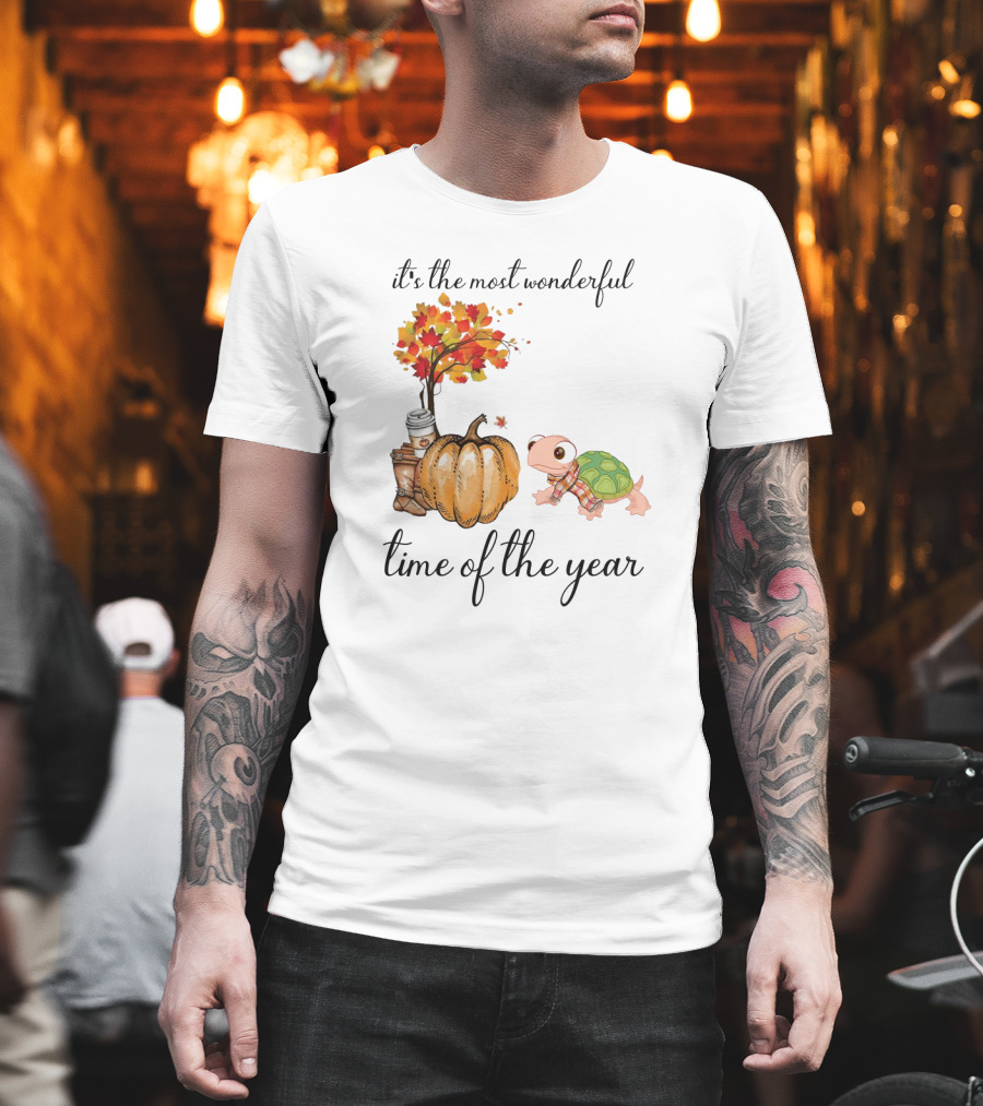 It's The Most Wonderful Time Of The Year Turtles Autumn Pumpkin Leaf T-Shirt