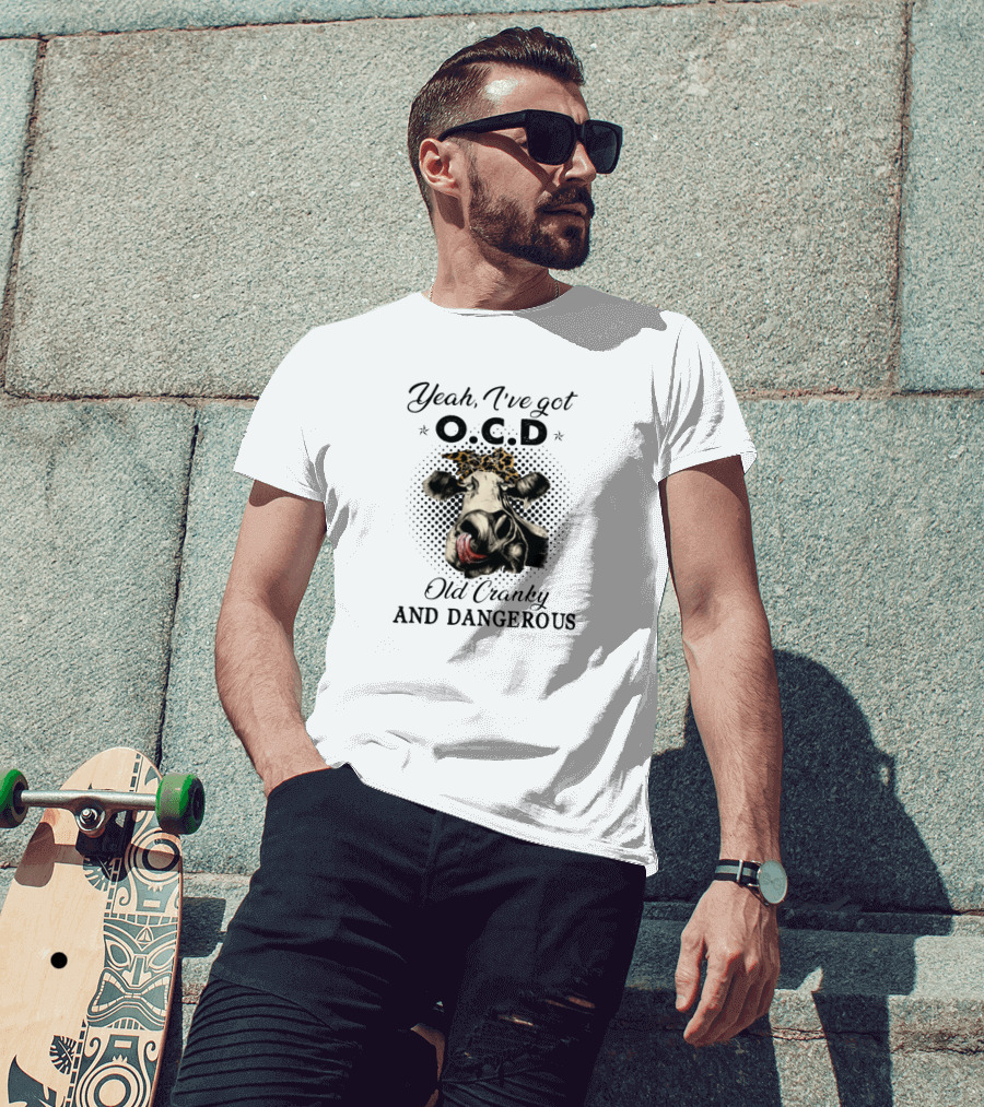 Yeah I've Got O.C.D Old Cranky And Dangerous Cow With Leopard Headband T-Shirt