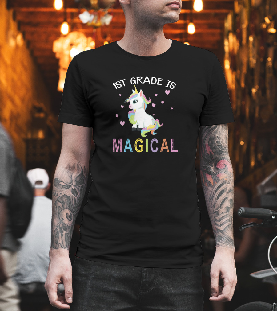1st Grade Is Magical Unicorn Hearts Rainbow Colorful T-Shirt