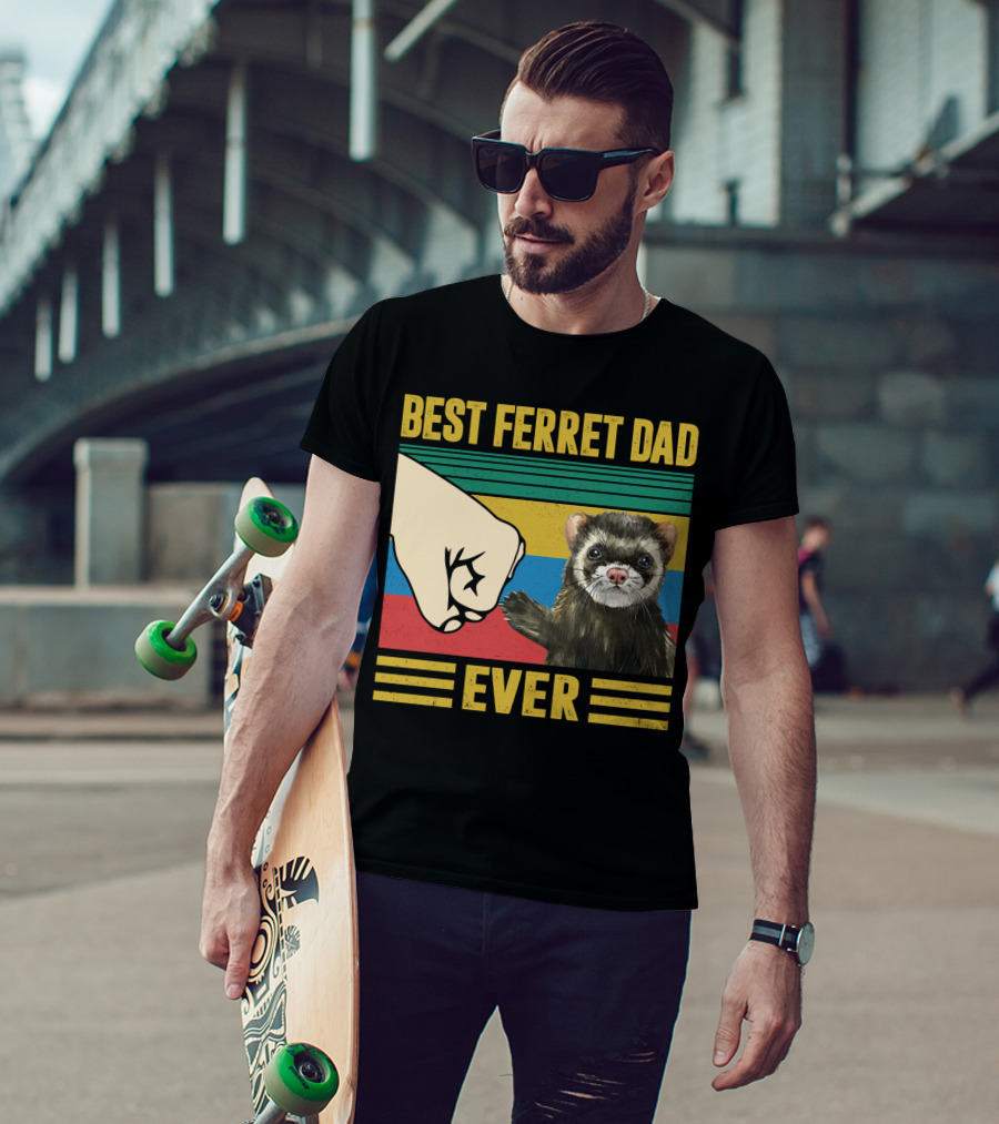 Best Ferret Dad Ever Fist Bump Vintage Stripes T-Shirt