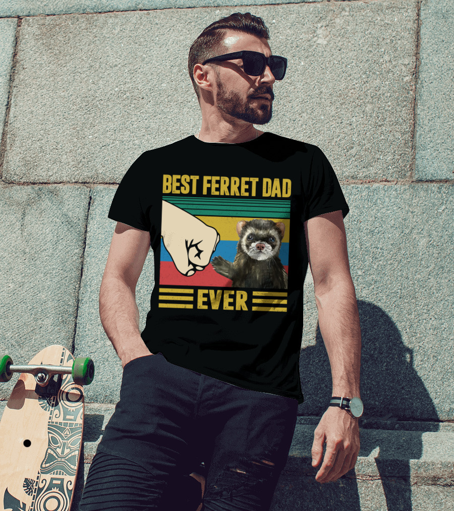 Best Ferret Dad Ever Fist Bump Vintage Stripes T-Shirt