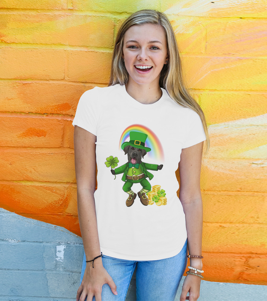 Lucky Irish Dog With Shamrock And Rainbow T-Shirt