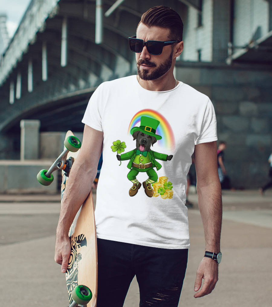 Lucky Irish Dog With Shamrock And Rainbow T-Shirt