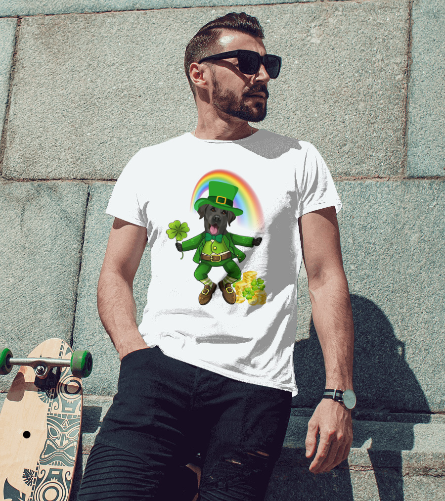 Lucky Irish Dog With Shamrock And Rainbow T-Shirt