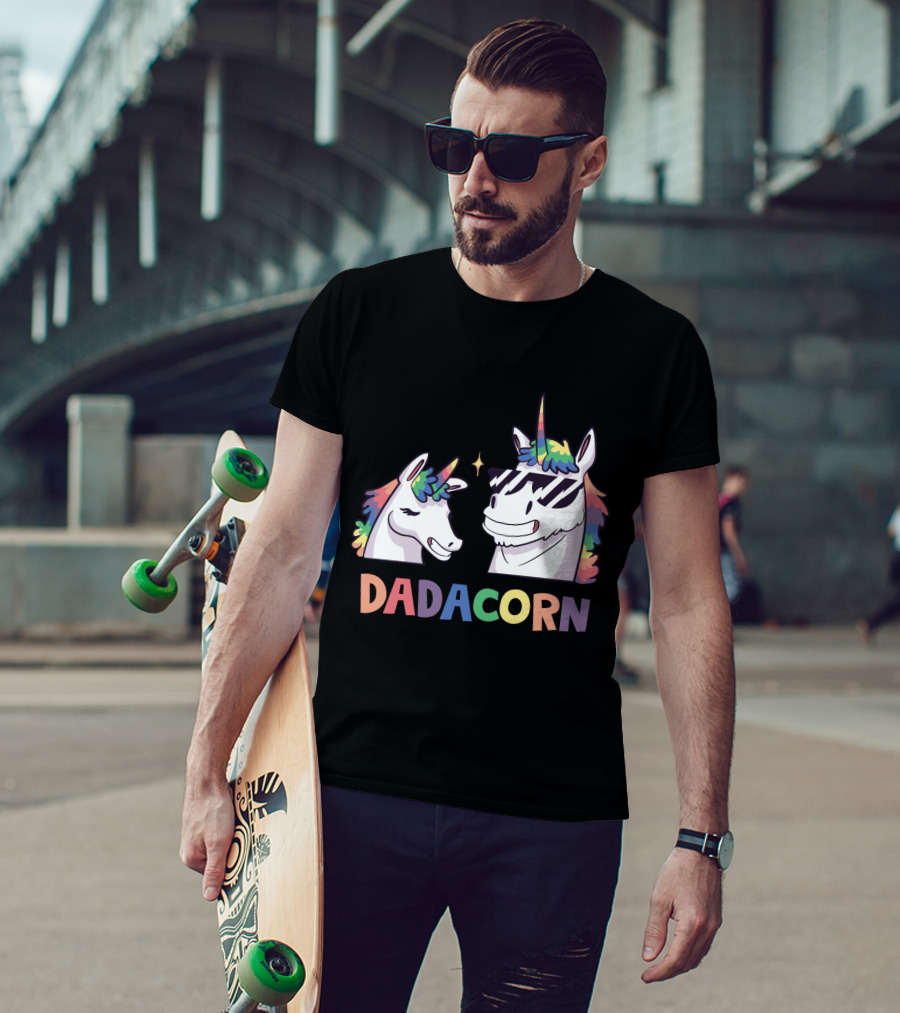 Dadacorn Daddy And Child Unicorn Magic Rainbow Mane Duo T-Shirt